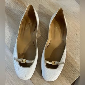 Valentino Garavani White Flats with Gold Buckle